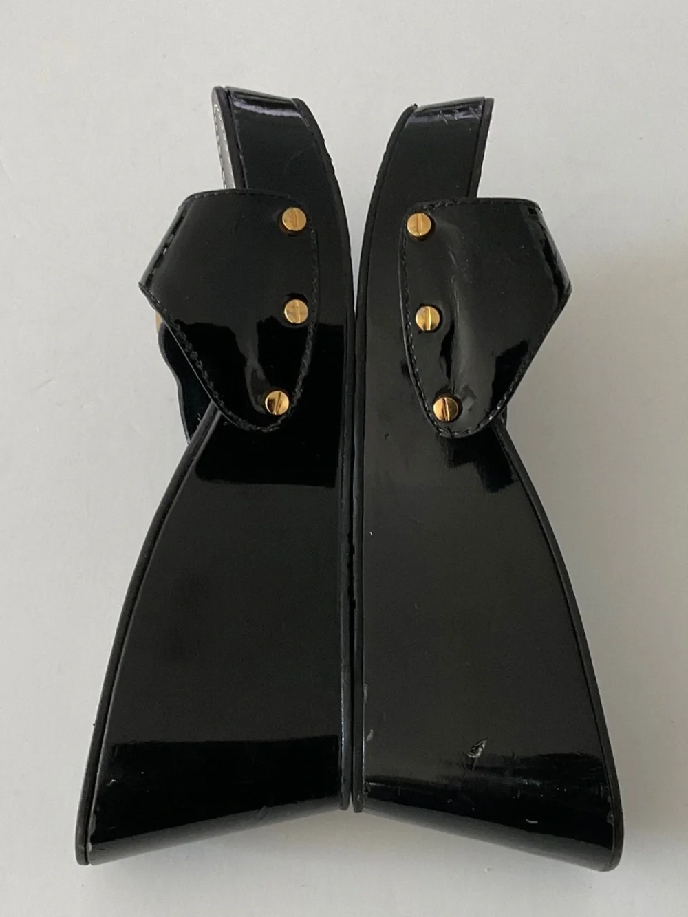 TORY BURCH Rosie Logo Buckle Platform Wedge Sandals in Black Patent  Size 8.5
